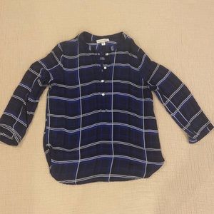 Amour Vert • Blue Windowpane Plaid Silk Blouse